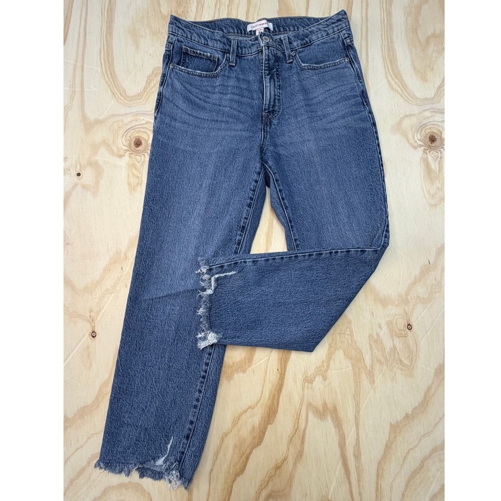 Lucky Brand High Rise Straight Jeans Womens 10/30A Blue Medium‎ Wash Raw Hem 20F